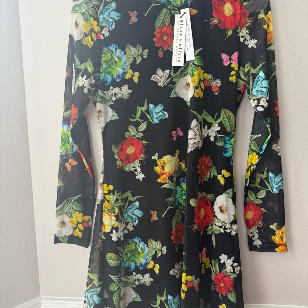 NWT Alice + Olivia Delora Black Floral Dress size 4 - Picture 1 of 7